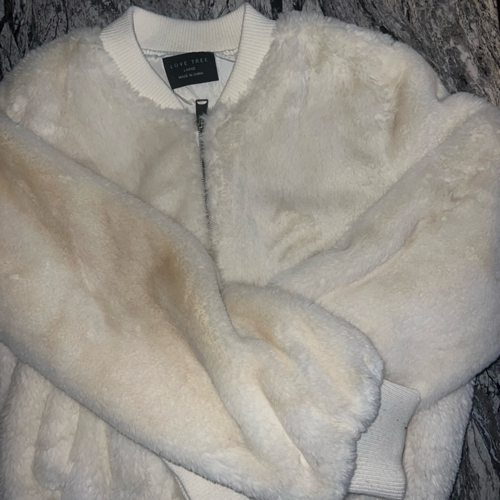 Love Tree Ivory Faux Fur Jacket